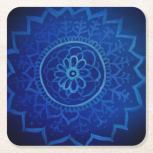 Blue Mandala Custom Square Coasters