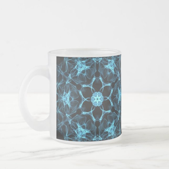 Blue Mandala Frosted Glass Coffee Mug (Left)