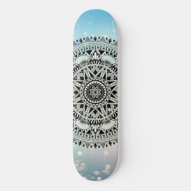 Blue Mandala Geometric Abstract Pattern  Skateboard (Front)