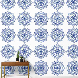 blue mandala geometric seamless pattern decorative wallpaper