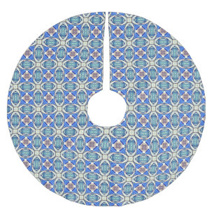 Blue mandala hearts pattern Thunder_Cove Brushed Polyester Tree Skirt