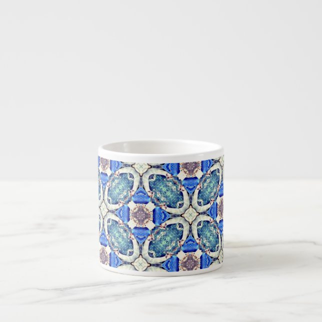 Blue mandala hearts pattern Thunder_Cove Espresso Cup (Front)