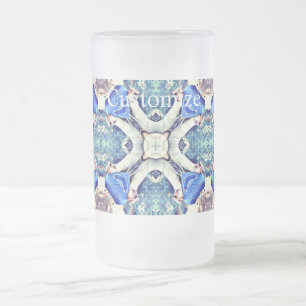 Blue mandala hearts pattern Thunder_Cove Frosted Glass Beer Mug