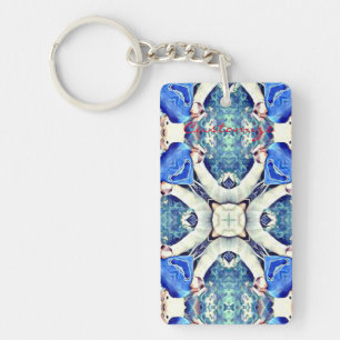 Blue mandala hearts pattern Thunder_Cove Key Ring