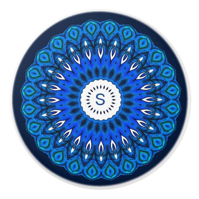 Blue Mandala on Navy with Initial Drawer Knob (Front)