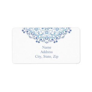 Blue Mandala on White Address Label