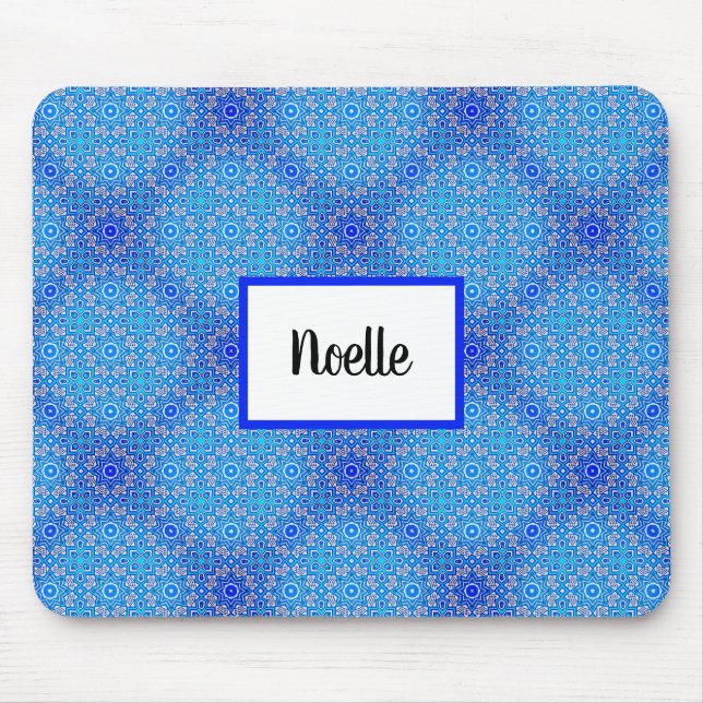 Blue Mandala Pattern Boho Name Mousepad (Front)