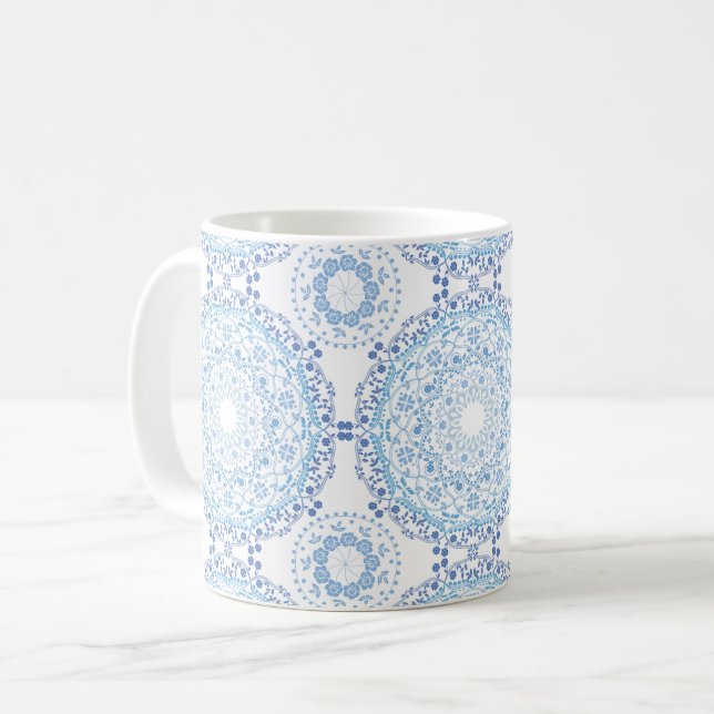 Blue Mandala Pattern Mug (Front Left)