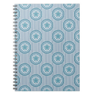 Blue mandala pattern on striped background notebook