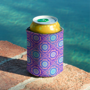 Blue Mandala Pattern Pink Boho Can Cooler