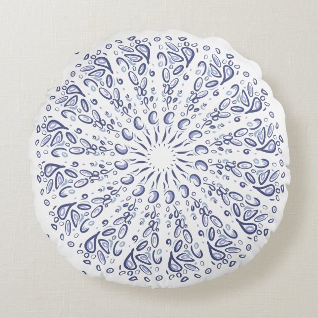 Blue mandala pattern round cushion (Front)
