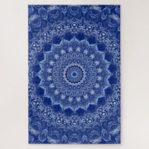 Blue Mandala Pattern with Starburst Symmetry Jigsaw Puzzle