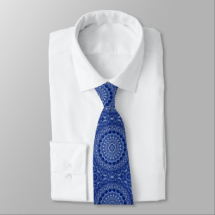 Blue Mandala Pattern with Starburst Symmetry Tie