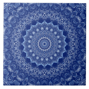 Blue Mandala Pattern with Starburst Symmetry Tile