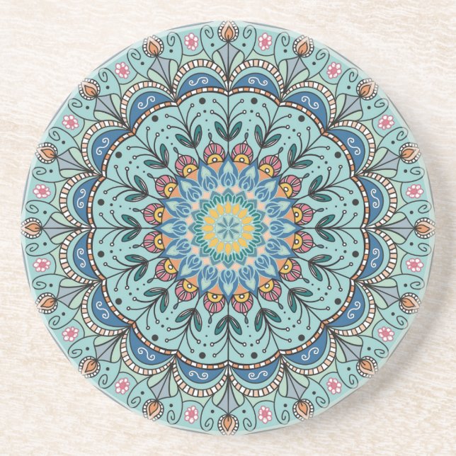 Blue Mandala sandstone coaster (Front)