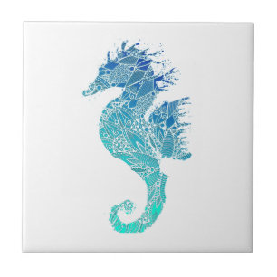 Blue Mandala Seahorse Tile