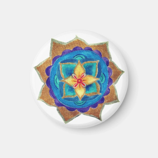 Blue Mandala Small, 3.2 Cm Round Magnet (Front)