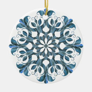 Blue Mandala Snowflake  Ceramic Tree Decoration