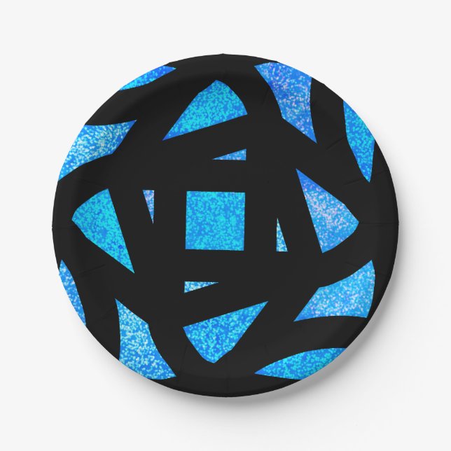 Blue Mandala Sparkles Paper Plate (Front)