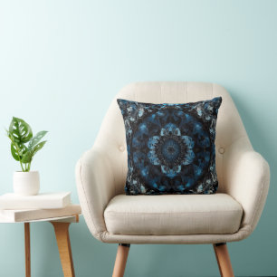 Blue Mandala symmetrical kaleidoscopic pattern Cushion
