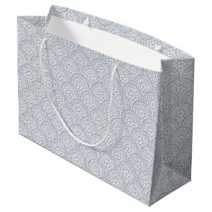 Blue mandala waves pattern on white background large gift bag