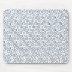 Blue mandala waves pattern on white background mouse mat