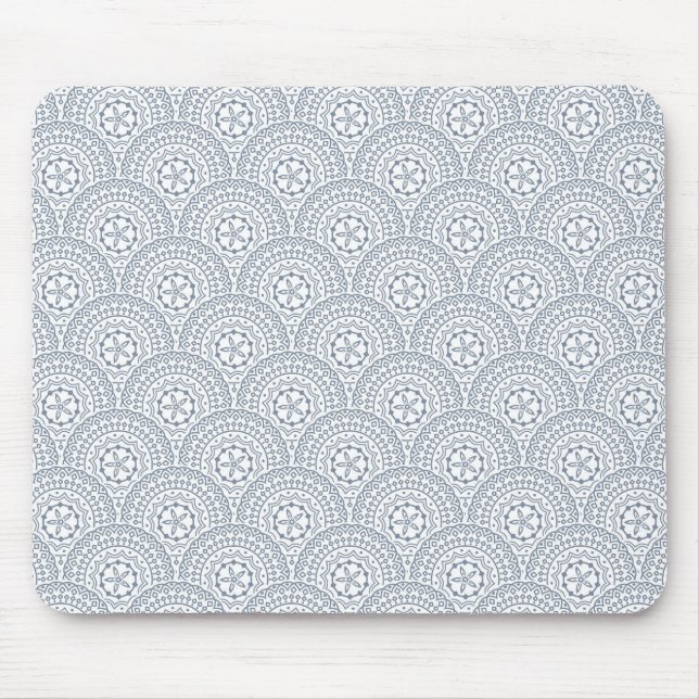 Blue mandala waves pattern on white background mouse mat (Front)