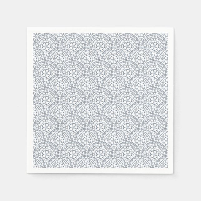 Blue mandala waves pattern on white background napkin (Front)