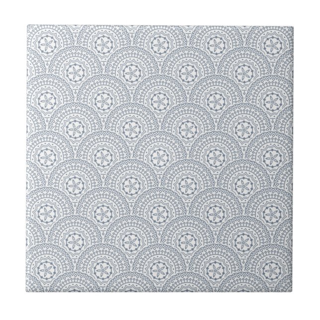 Blue mandala waves pattern on white background tile (Front)