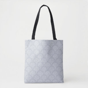 Blue mandala waves pattern on white background tote bag