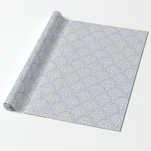Blue mandala waves pattern on white background wrapping paper