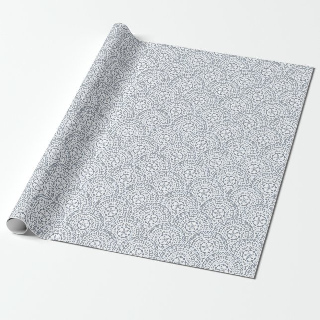 Blue mandala waves pattern on white background wrapping paper (Unrolled)