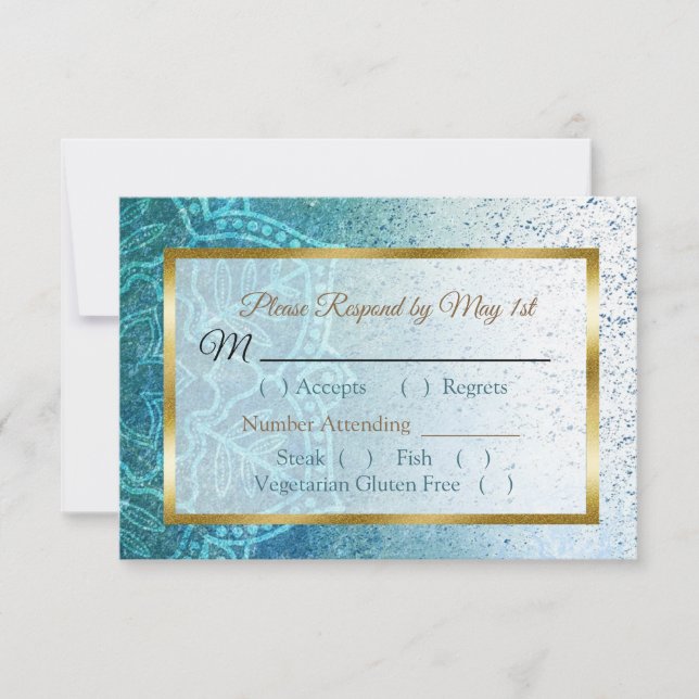 Blue Mandala Wedding RSVP card (Front)