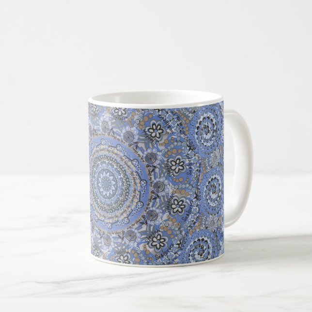Blue Mandala With Beach Sea Life Words Coffee Mug (Front Right)