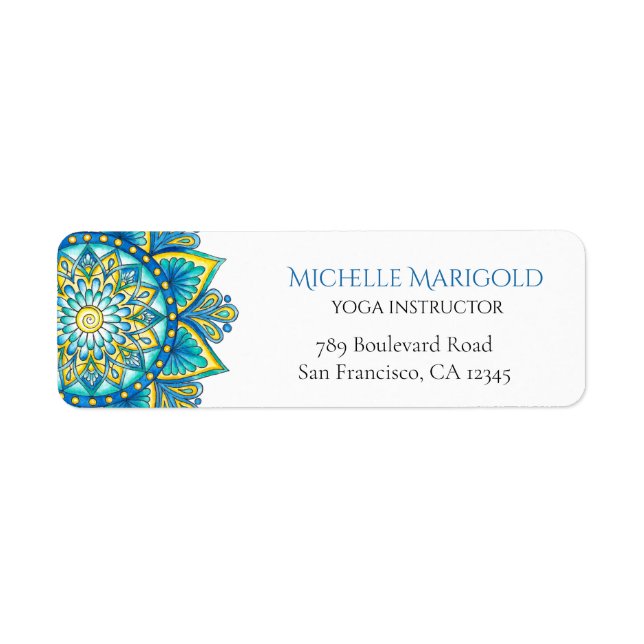 Blue Mandala Yellow Floral Return Address (Front)