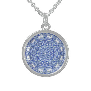 Blue Mandela Flower Woman's Charm Pendant Necklace