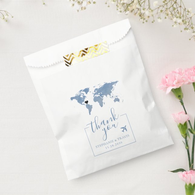 Blue Map Travel Theme Destination Wedding Paper Favour Bags (Sealed)