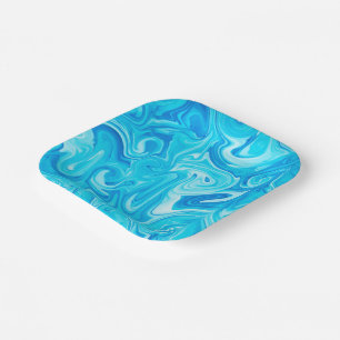 Blue Marbelized Paint Art Modern Hanukkah Fun Paper Plate