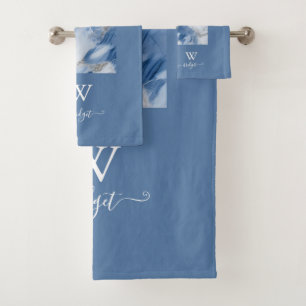 blue marble abstract coastal pattern bath towel set