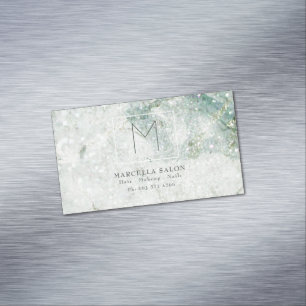 Blue Marble Abstract Hair Salon Monogram Magnetic Business Card