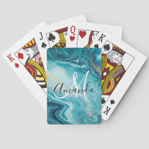 Blue Marble Abstract Monogram  Playing Cards
