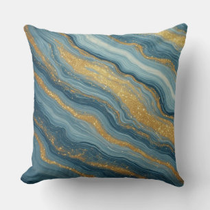 Blue Marble Abstract With Gold Veins Cushion