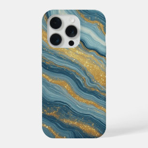 Blue Marble Abstract With Gold Veins iPhone 15 Pro Case