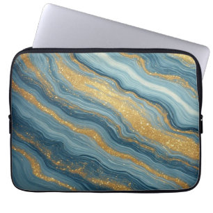 Blue Marble Abstract With Gold Veins Laptop Sleeve