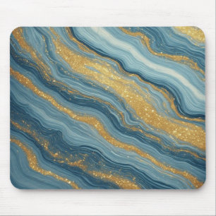 Blue Marble Abstract With Gold Veins Mouse Mat