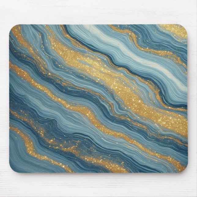 Blue Marble Abstract With Gold Veins Mouse Mat (Front)