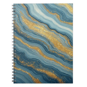 Blue Marble Abstract With Gold Veins Notebook