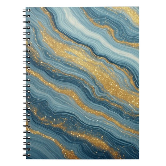 Blue Marble Abstract With Gold Veins Notebook (Front)
