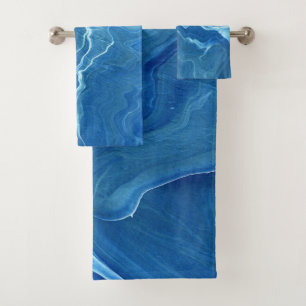 Blue Marble Agate Abstraction Bath Towel Set