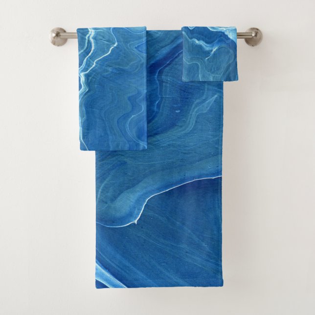 Blue Marble Agate Abstraction Bath Towel Set (Insitu)